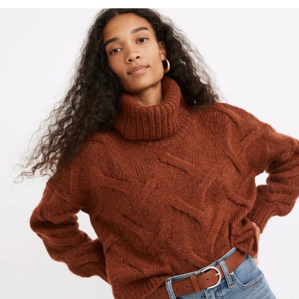 Madewell Rust Cable Knit Turtleneck Sweater